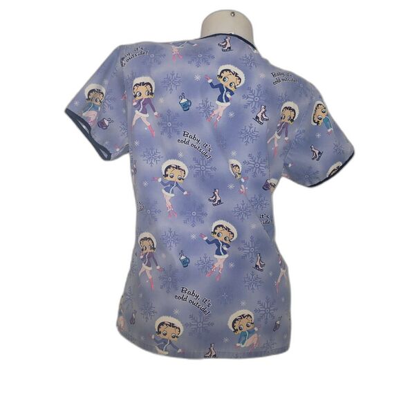 BETTY BOOP Baby Its Cold Outside Blue Scrub Scrubs Top Womens Size Small - Picture 3 of 6